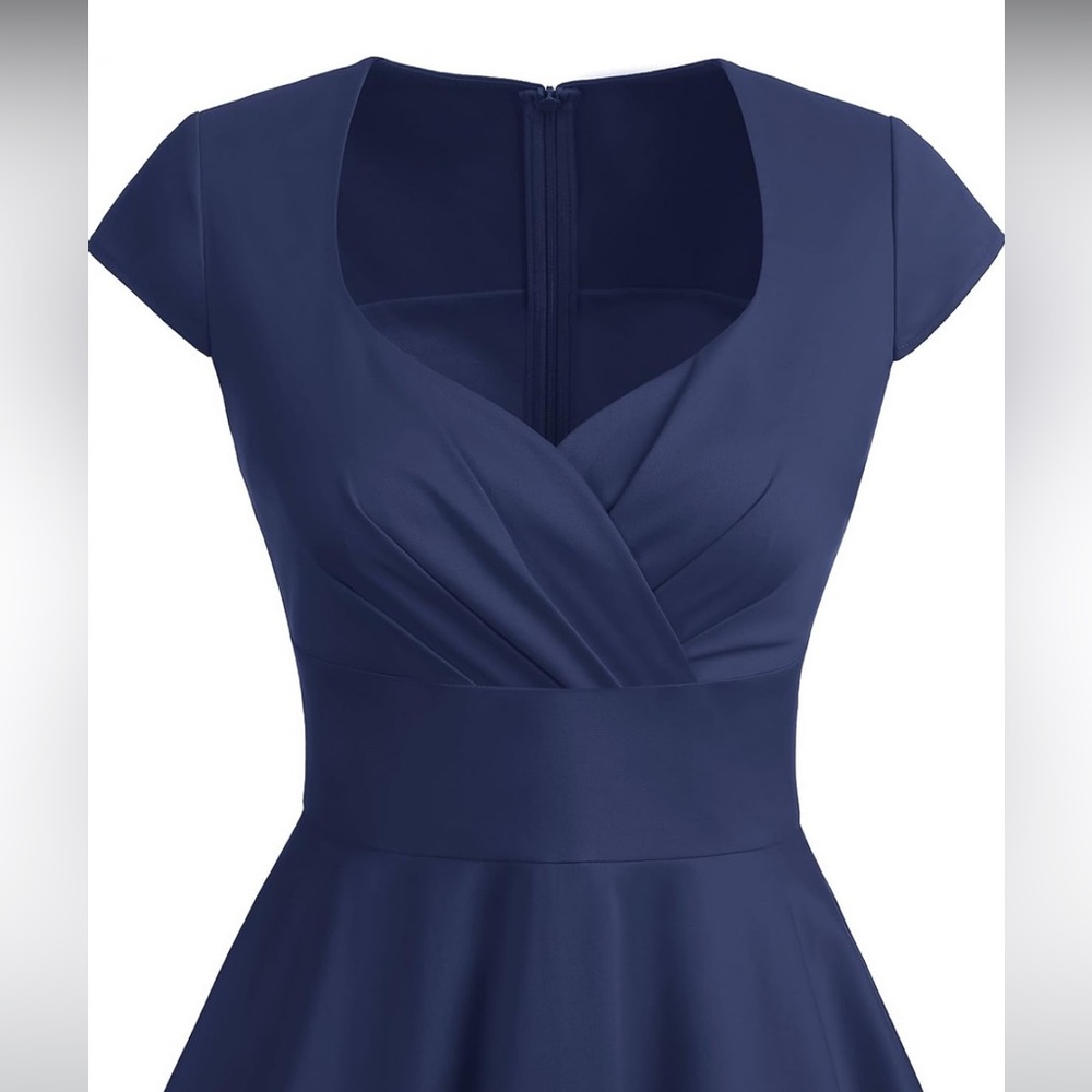 Patriotic Pinup Navy Blue Cocktail Swing Dress - Picture 3 of 9